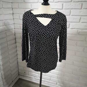 Anne Klein Ladies Size Medium Black & White Polka Dot V-neck Top
